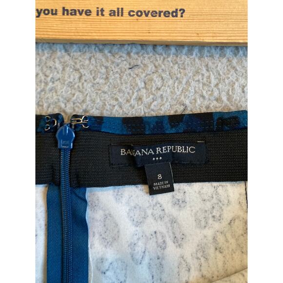 Banana Republic Midi Skirt 8 Medium Leopard Animal Print Slit Blue Y2K 80s Retro - Picture 6 of 11